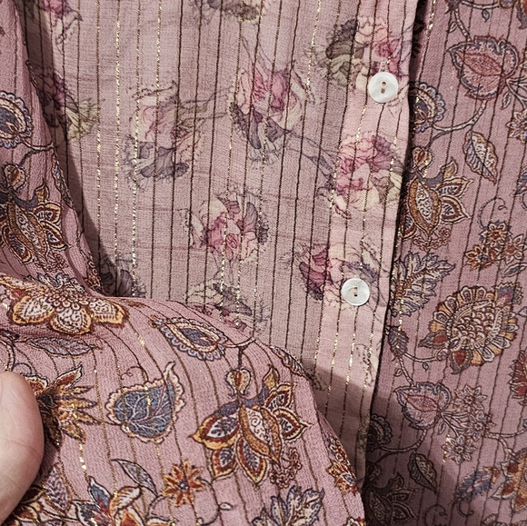 Soft Surroundings | Aura Shirt, Lightweight Sheer Pink Floral Button Down - Picture 4 of 6